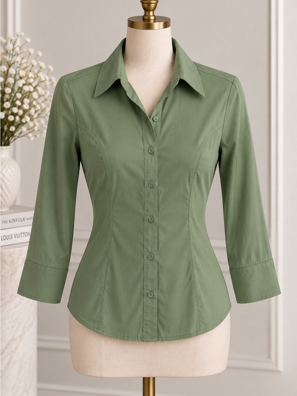 Tailored Button-Down Shirt in Sage Green